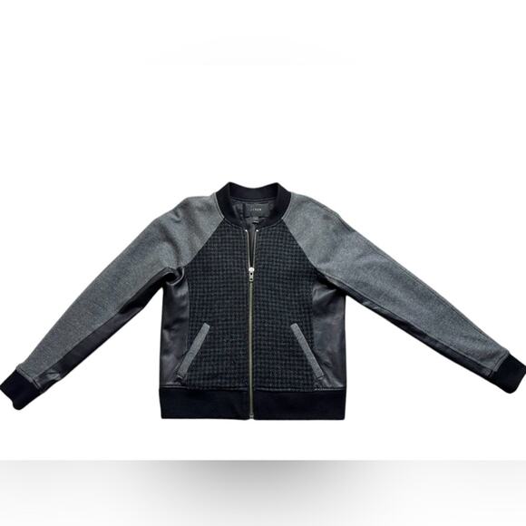 J. Crew Jackets & Blazers - J.Crew Women’s wool and leather bomber jacket gray black size 2 houndstooth